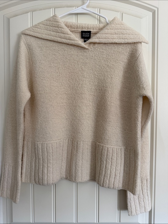 Eileen Fisher Sweaters - Eileen Fisher Neutral Cream Hooded Bouclé Pullover Wool blend